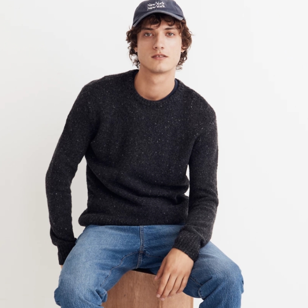 Madewell Donegal Crew Neck Sweater Men's Medium Black Pine Green Wool Blend